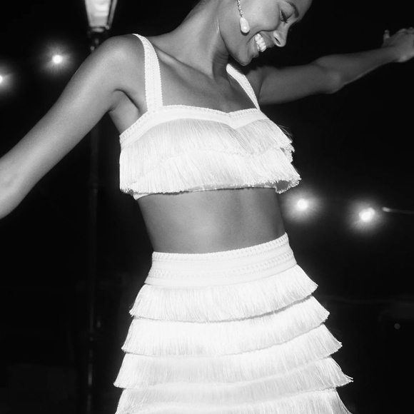 Mare Mare Fringe Crop Top & Mini Skirt Set in Ivory (NWT) - Picture 4 of 7